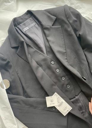 Черный пиджак с шерстью и внутренним жилетом zara <unk> 9260/296 🖇️ в наличии м