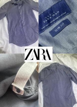 Серая синяя рубашка slim fit zara