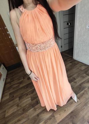 Вечернее персиковое платье в пол2 фото