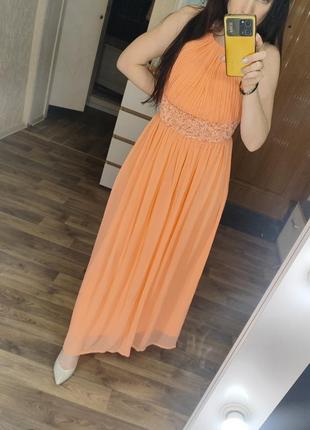 Вечернее персиковое платье в пол1 фото