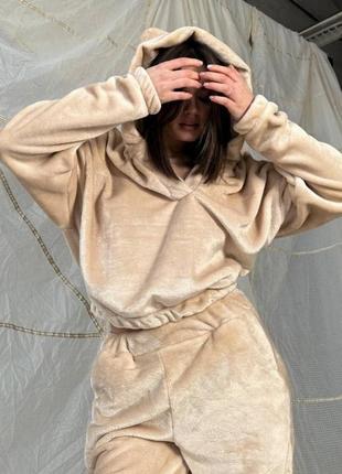 Жіноча тепла мила махрова піжама тедді з вушками ведмедика зі штанами💕
штани та кофта з вушками