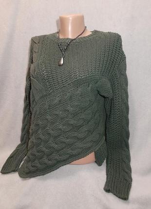 Оригинальный женский асимметричный свитер, джемпер, кофта river island цвет хаки размер uk126 фото