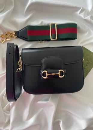 Женская черная кожаная сумка в стиле gucci horsebit 1955 gg supreme гуччи гучи плечевая сумка