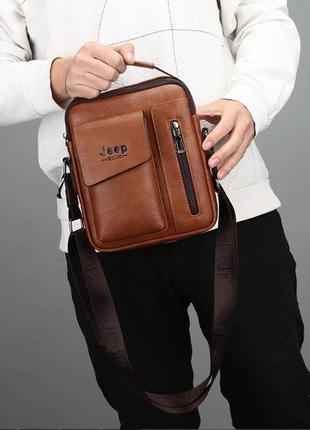 Чоловіча сумка-планшет jeep повсякденна на плече, барсетка сумка-планшет для чоловіків екошкіра джип7 фото