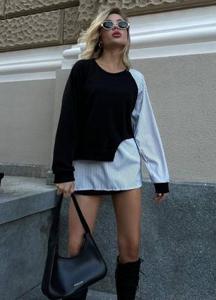 Кофта обманка жіноча із сорочкою стильний светр красива ошатна кофточка подовжена 503941 фото