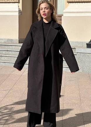 Длинное кашемирового пальто на подкладке чёрное хаки бежевое кирпичное коричневое свободное оверсайз с поясом плащ тренч кардиган10 фото