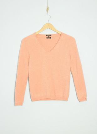 100% кашемир massimo dutti свитер женский розовый персиковый v образный воротник вырез кашемировый женская кофта zara marks spencer h&m bershka2 фото
