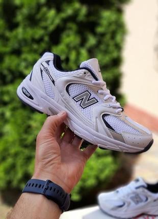 New balance 530 белые с синим кроссовки кеды женские кожаные кожа отличное качество весенние летние демисезонные демисезон низкие кожа4 фото