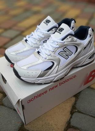 New balance 530 белые с синим кроссовки кеды женские кожаные кожа отличное качество весенние летние демисезонные демисезон низкие кожа8 фото