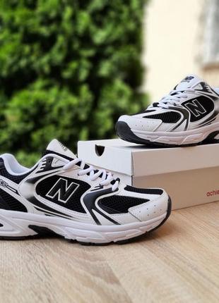 New balance 530 белые с черным кроссовки кеды женские кожаные кожа отличное качество весенние летние демисезонные демисезон низкие кожа24 баланс