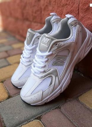 New balance 530 белые с серебром кроссовки женские кожаные отличное качество кеды New баланс весенние летние демисезонные демисезон низкие кожа1 фото