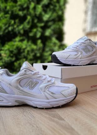 New balance 530 белые с серебром кроссовки женские кожаные отличное качество кеды New баланс весенние летние демисезонные демисезон низкие кожа3 фото