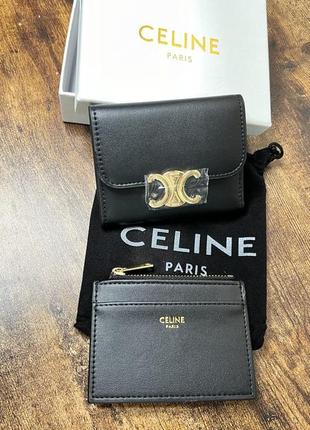 Шкіряний жіночий складаний гаманець celine1 фото