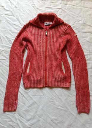 Кофта тепла xs s в рубчик червона на замок зипка джемпер зіпка теплый свитер на худу