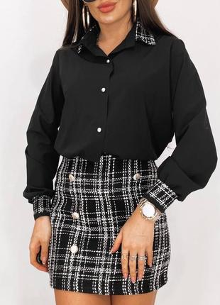 Женский костюм блузка и юбка черного цвета блузка софт, юбка букле4 фото