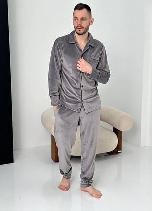 003/21 мужская пижама «пуговица». стильный мужской домашний костюм из велюровой ткани на пуговицах.