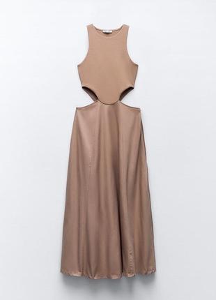 Кайфова сукня zara з натуральних тканин😍 з вирізами на талії, плаття міді