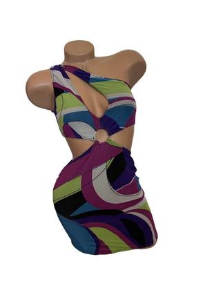 Платье с вырезами на животе цветная сетка5 фото