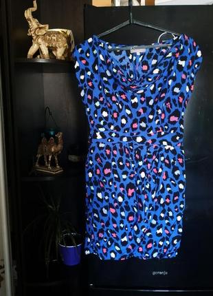 Модное платье мини, синий леопард.