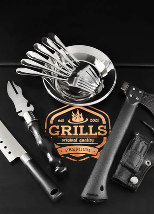 Шашличний набір-комплект з столиком на 6 шампурів "grills g18" чорний | 43 предмети + гравіювання на6 фото