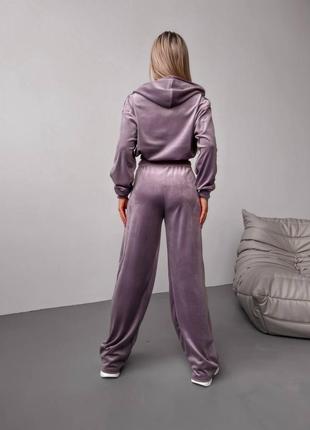 Женский велюровый костюм+топ в подарок 🎁 цвет слива (пудрово-фиолетовый) 💜3 фото