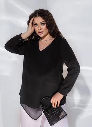 Блузка шифон чорна, синя, біла 50-52, 54-56, 58-60, 62-64, 66-689 фото