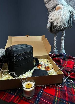 Подарунковий набір чоловічий з натуральної шкіри сумка та гаманець  luxury box london  + bifold