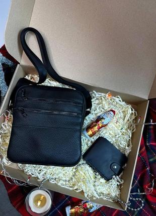 Подарунковий набір чоловічий з натуральної шкіри сумка та гаманець  luxury box london  + bifold2 фото