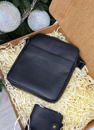 Подарунковий набір чоловічий з натуральної шкіри сумка та гаманець  luxury box flash up + bifold2 фото