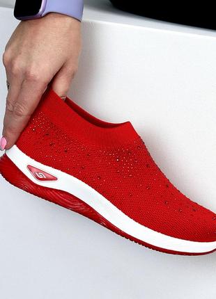 Червоні легкі текстильні кросівки кеди мокасини сітка 36-408 фото