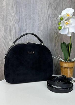 Женская сумка клатч на плечо стиль zara черная натуральная замша1 фото