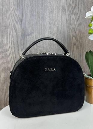 Женская сумка клатч на плечо стиль zara черная натуральная замша4 фото