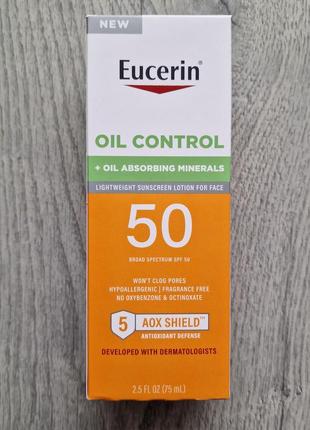 Eucerin, легкий сонцезахисний лосьйон для обличчя,  контроль жирності, spf 50, 75 мл
