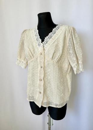 Блуза shein в винтажном романтичном стиле кремовая бежевая кружево2 фото