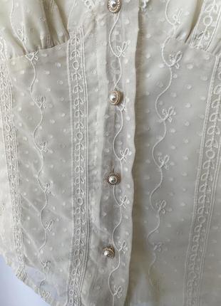Блуза shein в винтажном романтичном стиле кремовая бежевая кружево9 фото