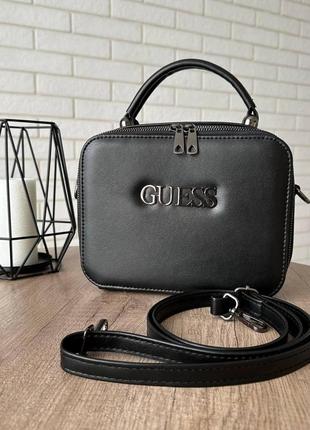Стильная женская мини сумка стиль guess черная, маленькая каркасная сумочка для девушек