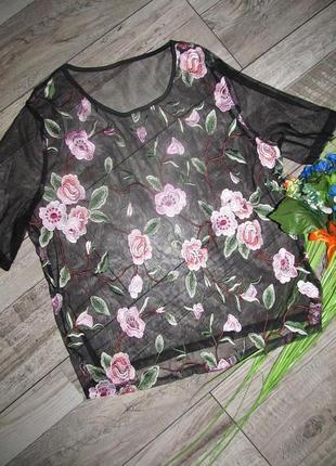 Блуза сетка с вышивкой цветы р.463 фото