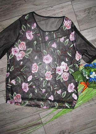 Блуза сітка з вишивкою квіти р. 46
