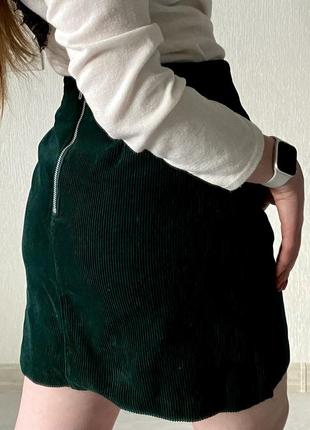 Юбка в рубчик / изумрудная юбка в рубчик / вельветовая юбка темно-зеленого цвета3 фото