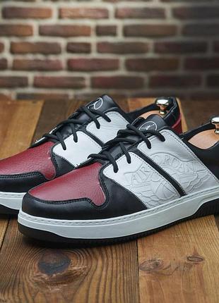 Стильні комфортні червоно-білі чоловічі кросівки весна-осінь,демісезонні,шкіряні/натуральна шкіра