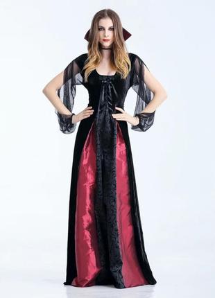 Готическая королева платья вампир вампиресса ведьма дьявол демон костюм карнавальное платье длинный рукав бархат сеточка