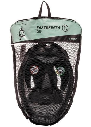 Полнолицевая маска для плавания, ныряния, снорклинга мягкая носовая часть subea easybreath 900 s/m черный9 фото