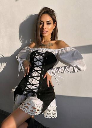 Сукня декорована мереживом + корсет