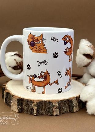 Чашка с принтом, котпес, чашка с мультиком кот пес, сувенир, подарок2 фото
