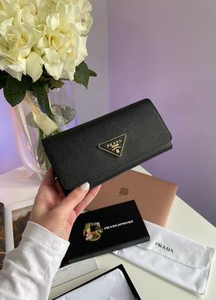 Кошелек prada logo leather bi fold long wallet black4 фото