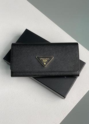 Кошелек prada logo leather bi fold long wallet black