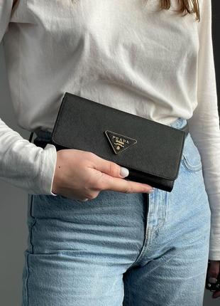 Кошелек prada logo leather bi fold long wallet black8 фото