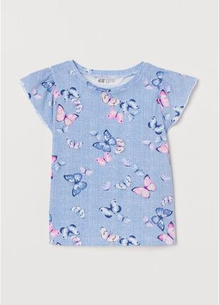 Милая хлопковая футболочка h&m бабочки девочкам 2-4,4-6,6-8 и 8-10 лет