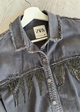 Куртка бомбер рубашка zara джинсовая с вываренным эффектом7 фото