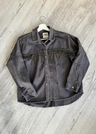 Куртка бомбер рубашка zara джинсовая с вываренным эффектом6 фото